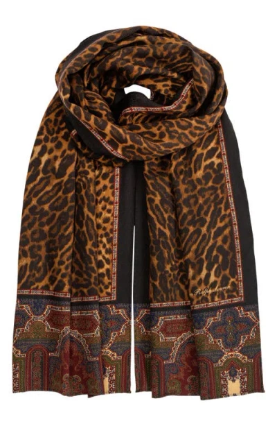 Ralph Lauren Lauren  Leopard & Paisley Print Wool Scarf In Blue