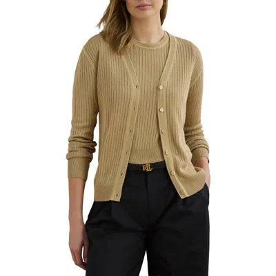 Ralph Lauren Lauren  Linen Blend Rib Cardigan In Green