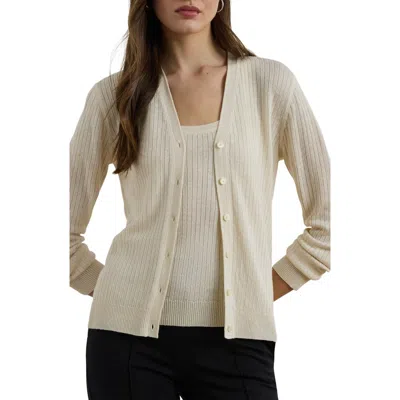 Ralph Lauren Lauren  Linen Blend Rib Cardigan In White