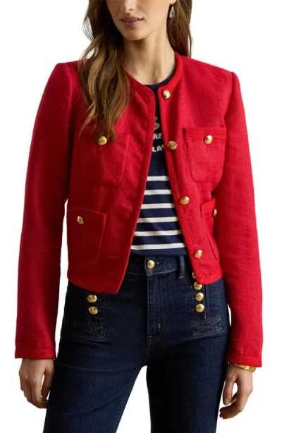 Ralph Lauren Linen Herringbone Cropped Jacket In Cruise Red