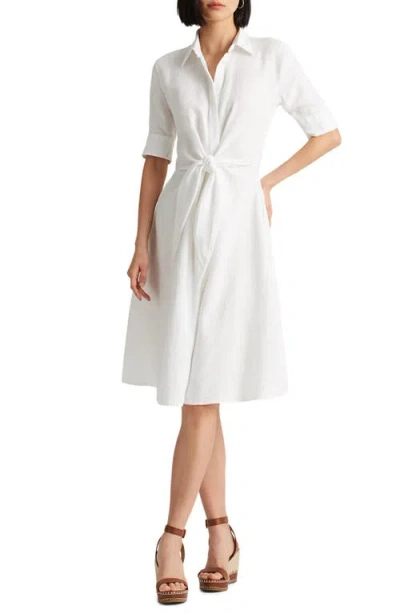 Ralph Lauren Lauren  Linen Tie Front Shirtdress In White