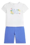 Ralph Lauren Logo Jersey Tee & Terry Pant Set In White