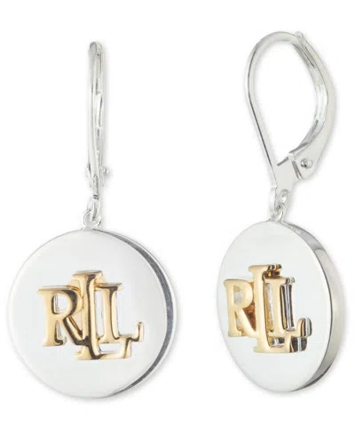 Ralph Lauren Lauren  Logo Disc Drop Earrings In Sterling Silver & 18k Gold-plate In Metallic
