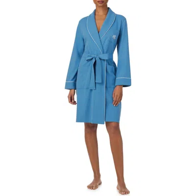 Ralph Lauren Lauren  Logo Monogram Cotton Robe In Blue