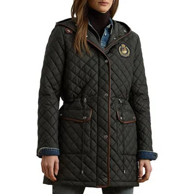 Ralph Lauren Lauren  Logo Patch Quilted Coat In Black