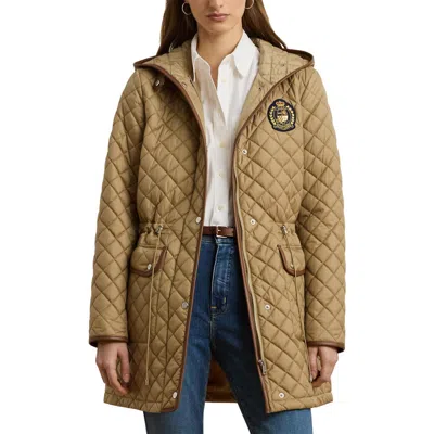 Ralph Lauren Lauren  Logo Patch Quilted Coat In Brown