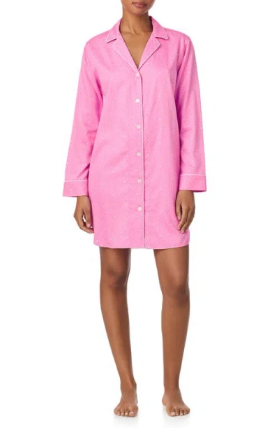 Ralph Lauren Lauren  Long Sleeve Cotton Blend Sleepshirt In Pink