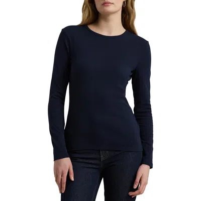 Ralph Lauren Lauren  Long Sleeve Cotton Blend Top In Blue