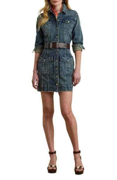 Ralph Lauren Button-fastening Denim Mini Dress In Blue