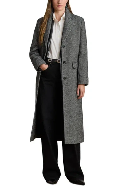 Ralph Lauren Lauren  Longline Herringbone Wool Blend Reefer Coat In Gray