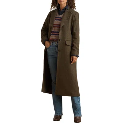 Ralph Lauren Lauren  Longline Plaid Wool Blend Reefer Coat In Green