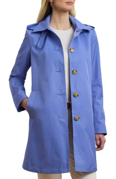 Ralph Lauren Lauren  Longline Raincoat With Removable Hood In Blue