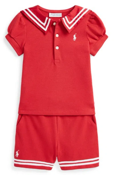 Ralph Lauren Babies' Lauren  Mesh Sailor Polo & Shorts Set In Starboard Red W/white Pp