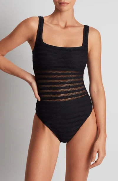 Ralph Lauren Lauren  Mesh Stripe One-piece Swimsuit