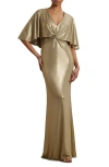 Ralph Lauren Women's Metallic Jersey Twist-front Cape Gown In Gold