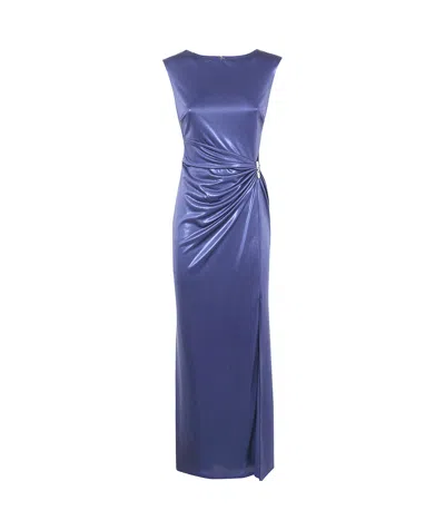 Ralph Lauren Lauren  Metallic Effect Draped Embellished Dress In Blue