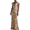 RALPH LAUREN LAUREN RALPH LAUREN METALLIC FLORAL JACQUARD COWL NECK GOWN