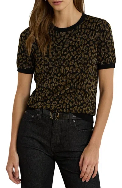 Ralph Lauren Lauren  Metallic Leopard Jaquard Sweater In Black