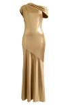 Ralph Lauren Lauren  Metallic One Shoulder Gown In Gold