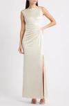 Ralph Lauren Metallic Sleeveless Side-slit Gown In Neutral