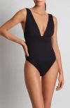 Ralph Lauren Lauren  Modern Plunge Neck One-piece Swimsuit