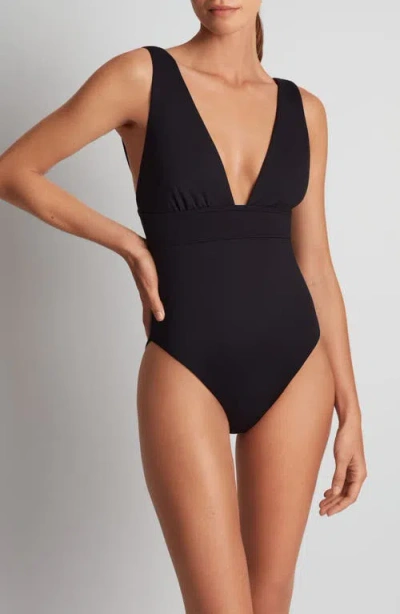 Ralph Lauren Lauren  Modern Plunge Neck One-piece Swimsuit