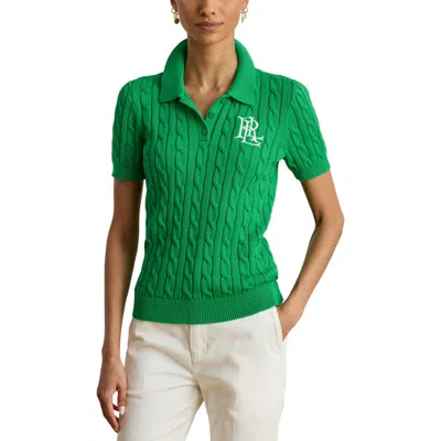 Ralph Lauren Cable-knit Cotton Polo Sweater In Green