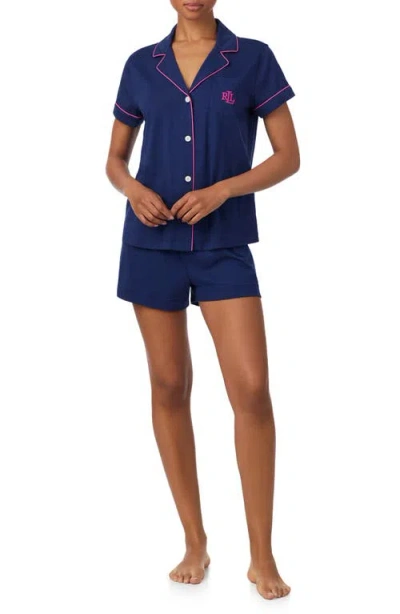 Ralph Lauren Lauren  Notch Collar Boxer Short Pajamas In Blue