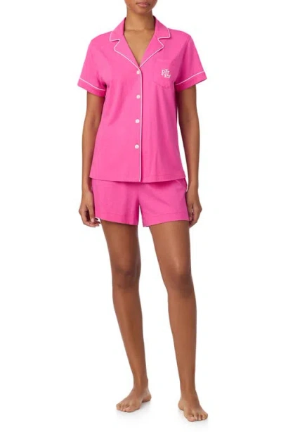 Ralph Lauren Lauren  Notch Collar Boxer Short Pajamas In Pink