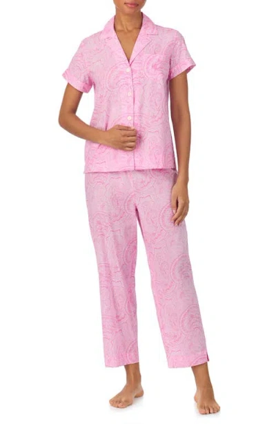 Ralph Lauren Lauren  Notch Collar Long Pajamas In Pink