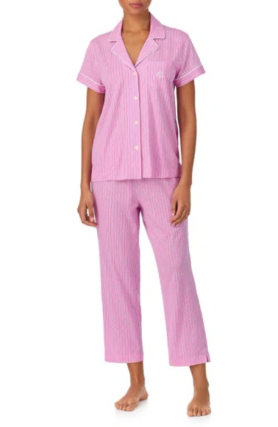 Ralph Lauren Lauren  Notch Collar Long Pajamas In Pink