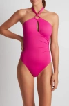 Ralph Lauren Ring Over The Shoulder Tummy Control One Piece Swimsuit In Pink