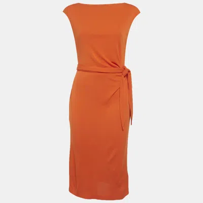 Pre-owned Ralph Lauren Lauren  Orange Knit Draped Sleeveless Dress M