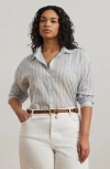 Ralph Lauren Plus Size Oversize Striped Cotton Voile Shirt In Light Blue/pink Multi