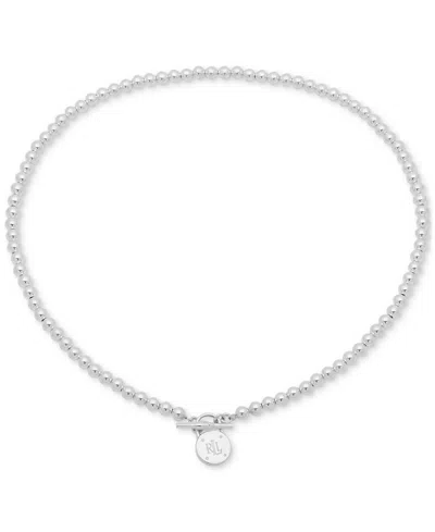 Ralph Lauren Lauren  Padlock Clasp Beaded 17" Statement Necklace In Sterling Silver