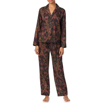 Ralph Lauren Lauren  Paisley Cotton Blend Pajamas In Brown