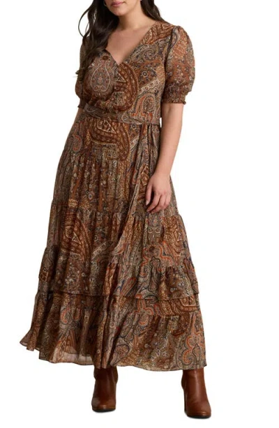 Ralph Lauren Lauren  Paisley Georgette Tie Waist Maxi Dress In Multi