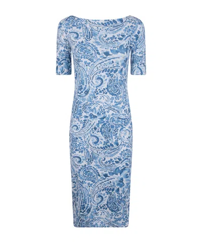 Ralph Lauren Paisley-print Boat-neck Dress In Blue
