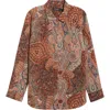 Ralph Lauren Lauren  Paisley Print Classic Fit Crepe Button-up Shirt In Brown