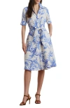 Ralph Lauren Womens Paisley Tie Front Linen Shirtdress 0ps 22w In Blue