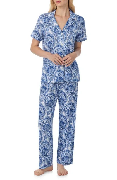 Ralph Lauren Lauren  Paisley Short Sleeve Cotton Blend Pajamas In Blue