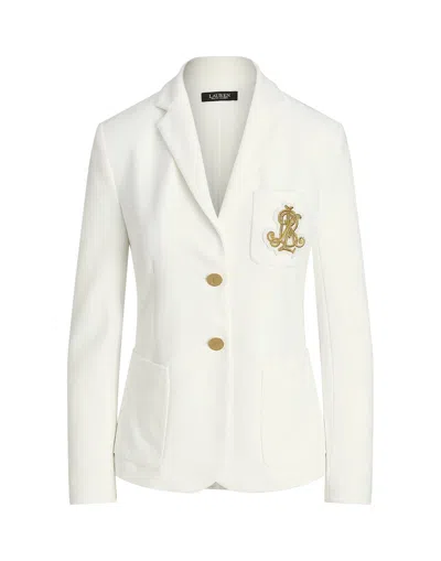 RALPH LAUREN LAUREN RALPH LAUREN PATCH JACQUARD BLAZER WOMAN BLAZER WHITE SIZE L COTTON, ELASTANE