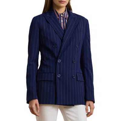 Ralph Lauren Lauren  Pinstripe Double Breasted Wool Blend Blazer