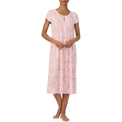 Ralph Lauren Lauren  Pintuck Short Sleeve Nightgown In Pink