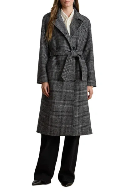 Ralph Lauren Lauren  Plaid Belted Double Breasted Coat In Gray
