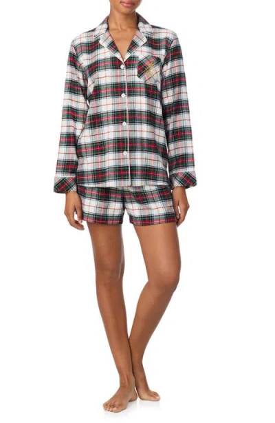 Ralph Lauren Lauren  Plaid Cotton Blend Short Pajamas In Brown