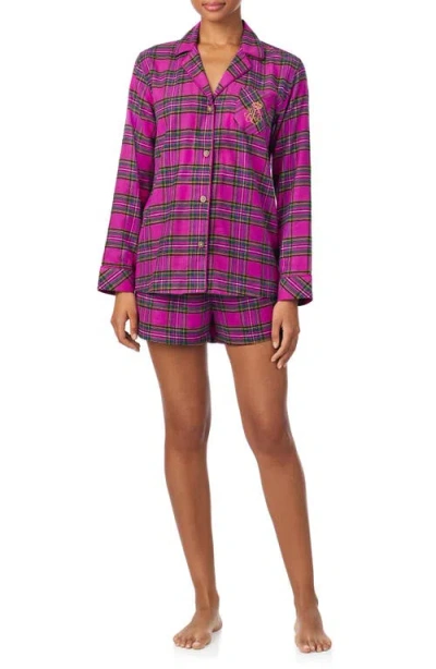 Ralph Lauren Lauren  Plaid Cotton Blend Short Pajamas In Pink