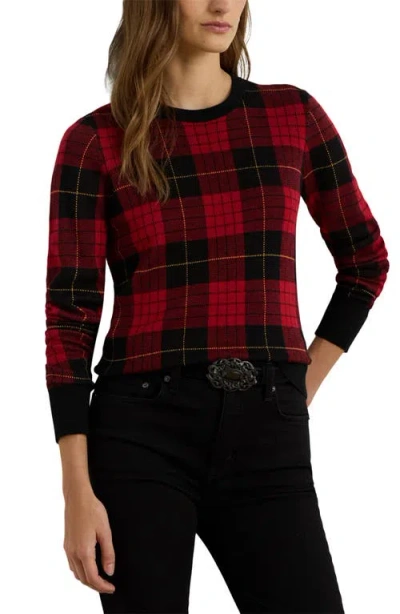 Ralph Lauren Lauren  Plaid Crewneck Cotton Blend Sweater In Multi