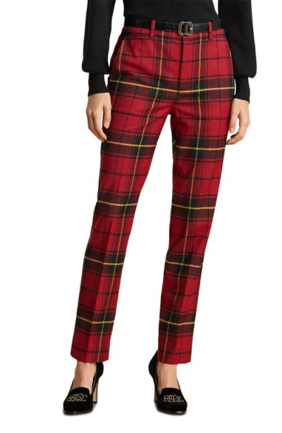 RALPH LAUREN LAUREN RALPH LAUREN PLAID STRETCH WOOL BLEND ANKLE STRAIGHT LEG PANTS