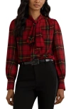 Ralph Lauren Womens Plaid Tie Neck Blouse P Xs Xxl In Red